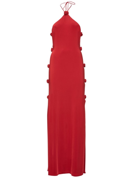 Magda Butrym: 3D玫瑰镂空平纹针织长款连衣裙 - 红色 - women_0 | Luisa Via Roma