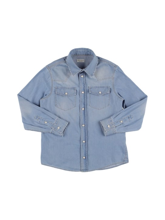 Brunello Cucinelli: Cotton denim shirt - Denim - kids-boys_0 | Luisa Via Roma