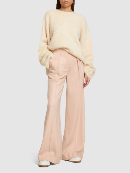 Max Mara: Pantalones anchos de jersey de lana - Rosa Claro - women_1 | Luisa Via Roma