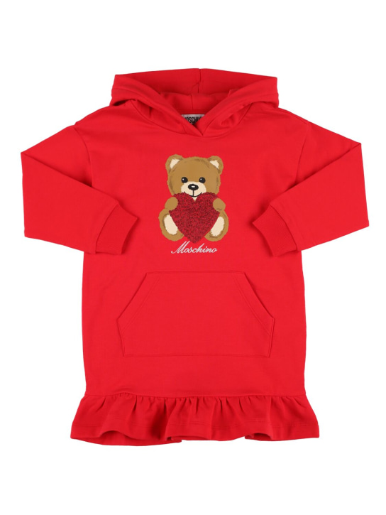 Moschino: Printed cotton sweat dress hoodie - Kırmızı - kids-girls_0 | Luisa Via Roma