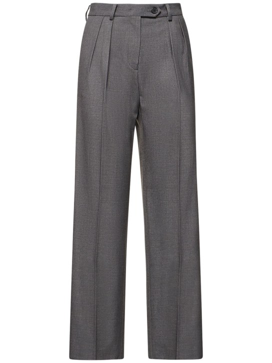 Dunst: Pleated wool blend wide pants - Dark Grey - women_0 | Luisa Via Roma