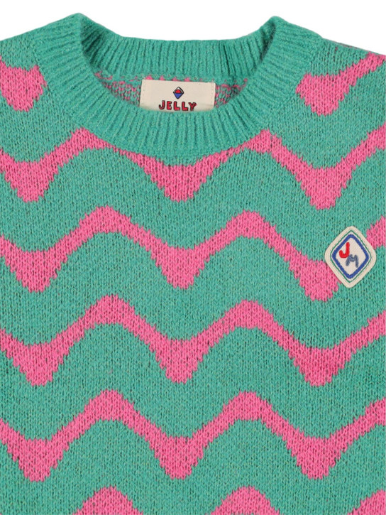 Jellymallow: Zigzag tech knit vest - Green/Orange - kids-girls_1 | Luisa Via Roma