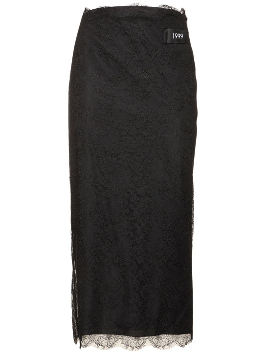 Dolce&Gabbana: Chantilly fil coupé lace midi skirt - Schwarz - women_0 | Luisa Via Roma