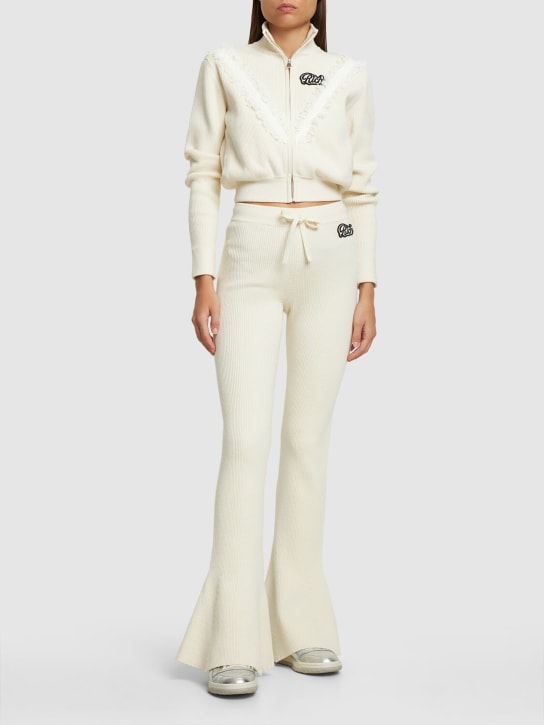 Alessandra Rich: Rib knit turtleneck cropped jacket - Ivory - women_1 | Luisa Via Roma