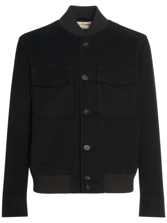 Loro Piana: Kiku buttoned velvet bomber jacket - Black - men_0 | Luisa Via Roma