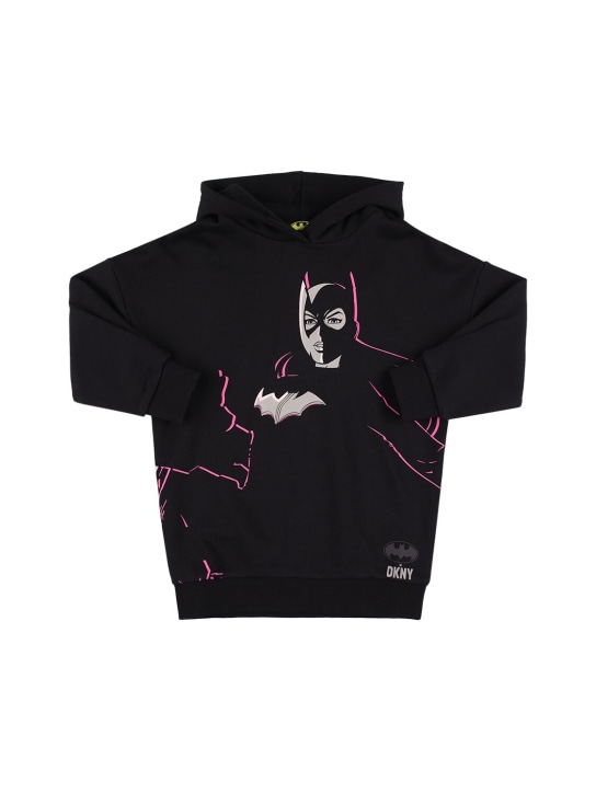 DKNY: Batman print hooded cotton sweat dress - Black - kids-girls_0 | Luisa Via Roma
