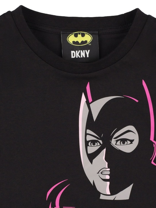 DKNY: T-shirt cropped in cotone con stampa - Nero - kids-girls_1 | Luisa Via Roma