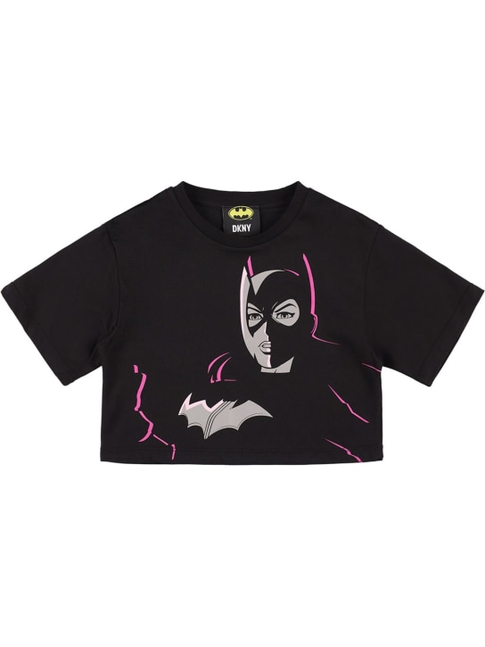 DKNY: 배트맨 프린트 크롭 코튼 반팔 티셔츠 - 블랙 - kids-girls_0 | Luisa Via Roma