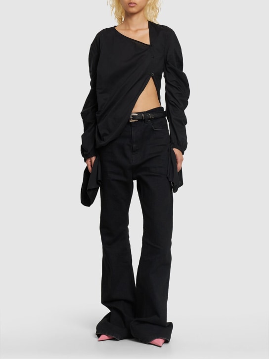 Acne Studios: Cotton poplin cutout draped shirt - Black - women_1 | Luisa Via Roma