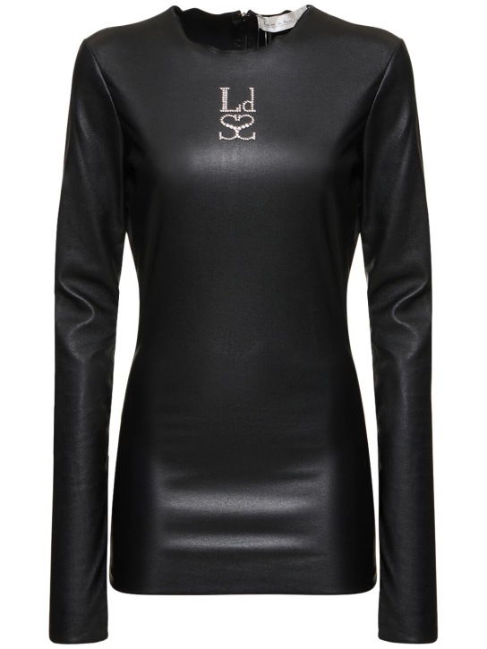 Ludovic de Saint Sernin: Logo long sleeve stretch leather top - Black - women_0 | Luisa Via Roma