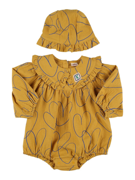 Jellymallow: Printed cotton poplin bodysuit & hat - Yellow - kids-girls_0 | Luisa Via Roma