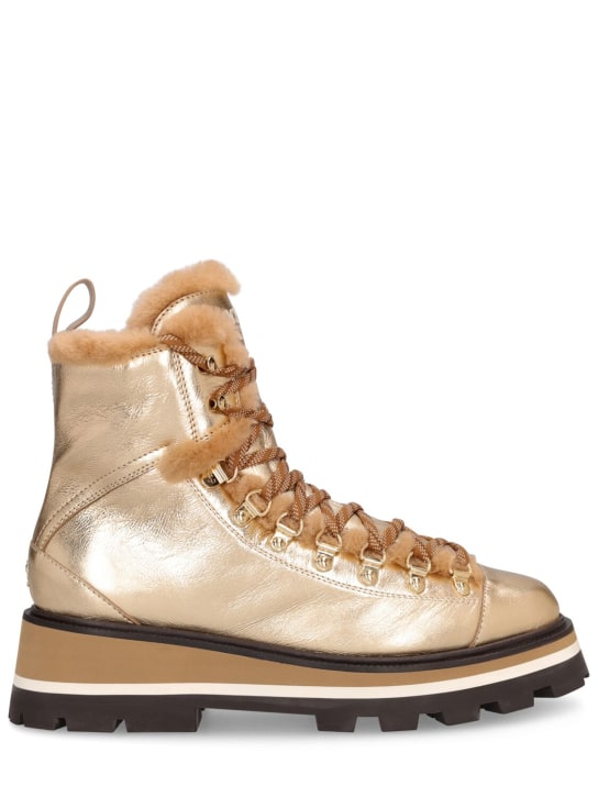 Jimmy Choo: Metallic leather & fur hiking boots - Gold - women_0 | Luisa Via Roma