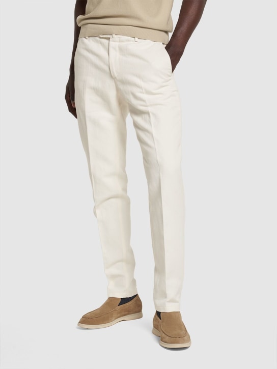 Loro Piana: Four linen straight pants - White - men_1 | Luisa Via Roma
