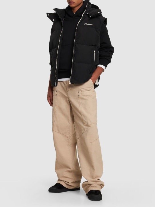 Palm Angels: Classic nylon down hoodie jacket - Siyah - men_1 | Luisa Via Roma
