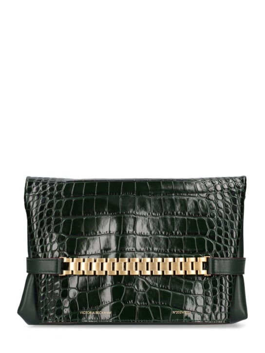 Victoria Beckham: Chain embossed leather shoulder bag - Dark Forest - women_0 | Luisa Via Roma