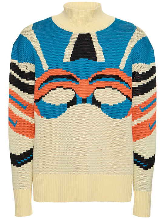 Bluemarble: Suéter de lana con cuello alto y jacquard - Amarillo/Azul - men_0 | Luisa Via Roma