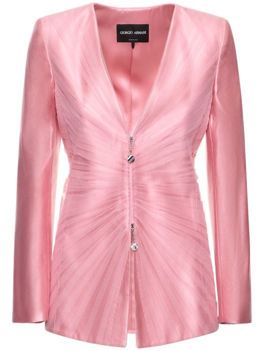 Giorgio Armani: V-neck silk zip blazer - Pink - women_0 | Luisa Via Roma