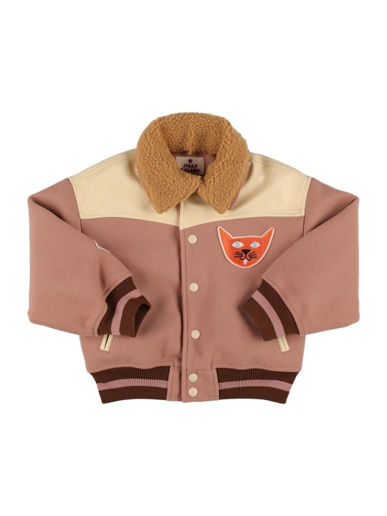 Jellymallow: Wool blend bomber jacket w/logo - Pink/White - kids-girls_0 | Luisa Via Roma
