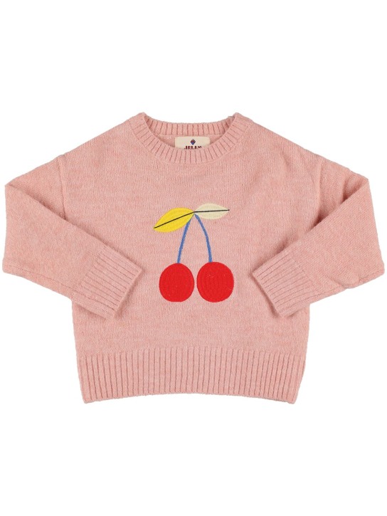 Jellymallow: Cherry intarsia wool blend sweater - Pink - kids-girls_0 | Luisa Via Roma