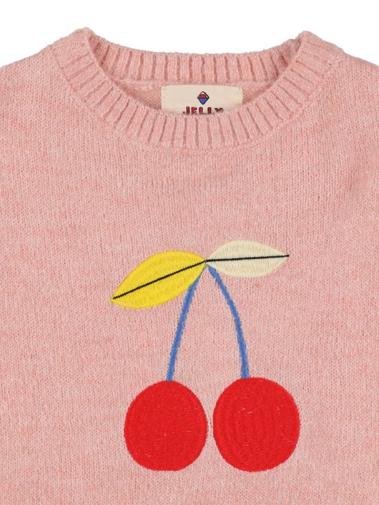 Jellymallow: Cherry intarsia wool blend sweater - Pink - kids-girls_1 | Luisa Via Roma
