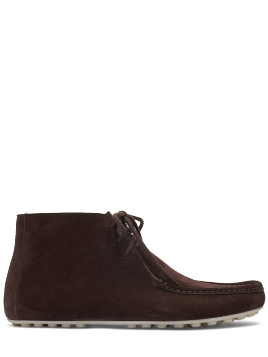 Loro Piana: LP Dots Mid Roadster suede lace-up shoes - Chocolate - men_0 | Luisa Via Roma