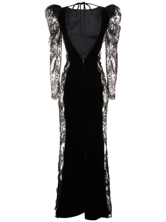 Alessandra Rich: Langes, hinten offenes Samtkleid mit Spitze - Schwarz - women_0 | Luisa Via Roma