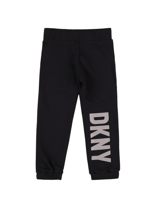 DKNY: Pantaloni in felpa di cotone con patch - Nero - kids-girls_1 | Luisa Via Roma