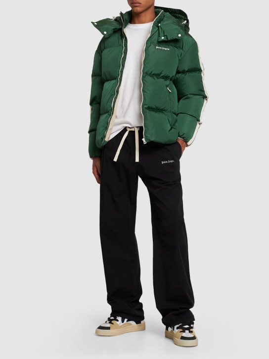 Palm Angels: Hooded nylon down track jacket - Forest Green - men_1 | Luisa Via Roma