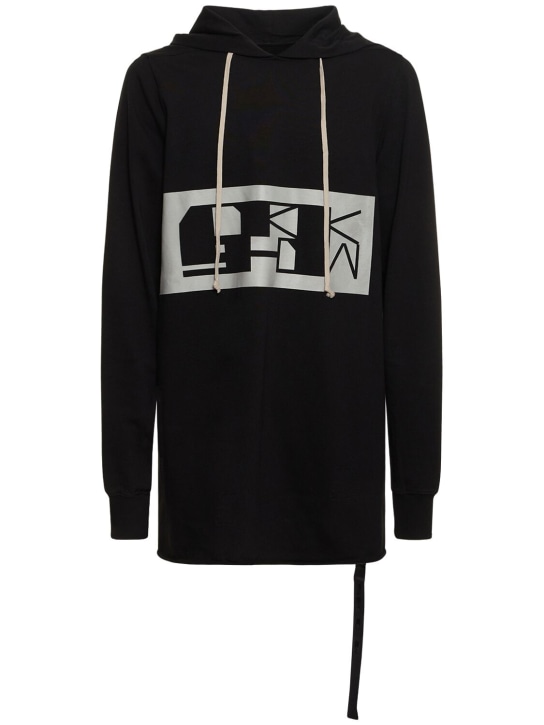 Rick Owens DRKSHDW: Printed logo cotton hoodie - Black/Pearl - men_0 | Luisa Via Roma