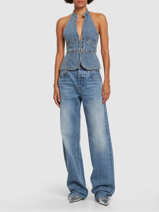 Gimaguas: Ring cotton denim halter top - Blue - women_1 | Luisa Via Roma