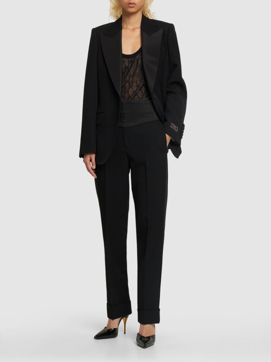 Gucci: Pantalon en laine New Barathea - Noir - women_1 | Luisa Via Roma