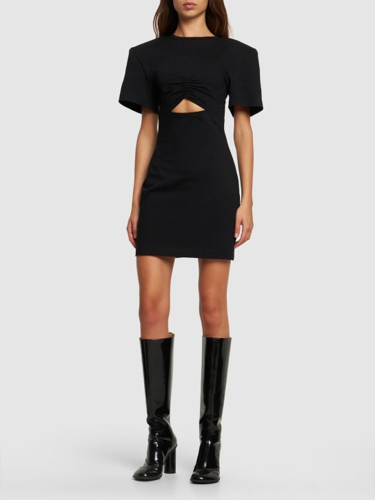 Nensi Dojaka: Cotton jersey draped cutout mini dress - Black - women_1 | Luisa Via Roma