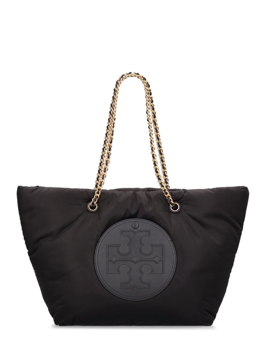 Tory Burch: Ella puffy chain tote leather bag - Siyah - women_0 | Luisa Via Roma