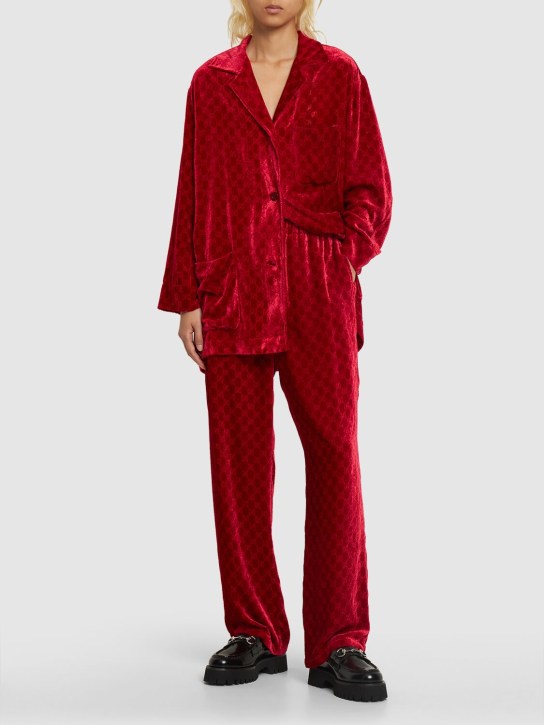 Gucci: Pantalon en velours devoré GG - Classic Red - women_1 | Luisa Via Roma