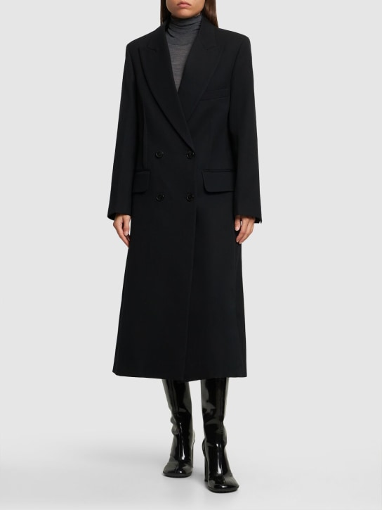 Victoria Beckham: Tailored wool blend long coat - Siyah - women_1 | Luisa Via Roma