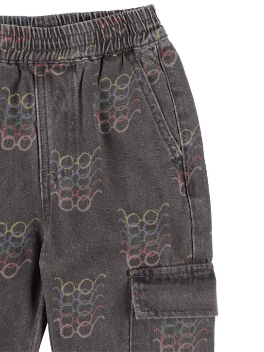 Jellymallow: Pantalon cargo en denim de coton imprimé - Noir - kids-boys_1 | Luisa Via Roma