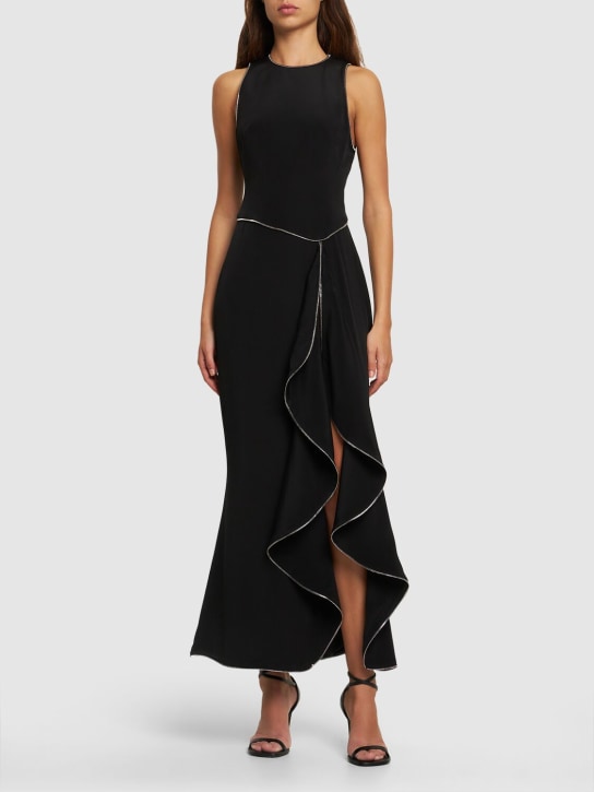 Brandon Maxwell: Silk crepe long dress w/ zip details - Black - women_1 | Luisa Via Roma