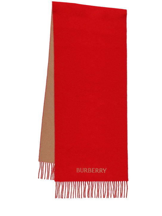 Burberry: Sciarpa in cashmere bicolor con logo - Beige/Rosso - men_0 | Luisa Via Roma