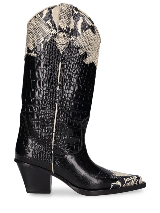 Paris Texas: 60mm Ricky croco & python print boots - Black - women_0 | Luisa Via Roma