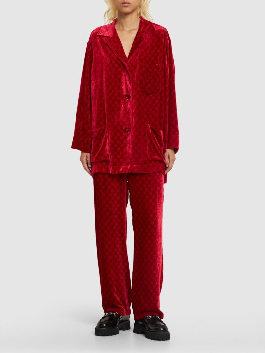 Gucci: Camicia in velluto dévoré GG - Classic Red - women_1 | Luisa Via Roma