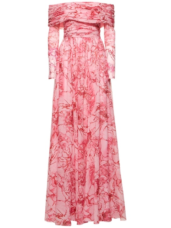 Giambattista Valli: Silk georgette off-the-shoulder dress - Pink/Red - women_0 | Luisa Via Roma