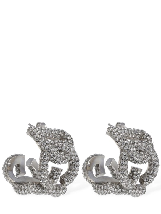 Dolce&Gabbana: Crystal embellished DG hoop earrings - Silver - women_0 | Luisa Via Roma