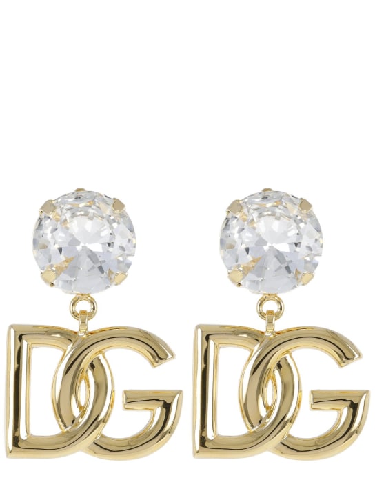 Dolce&Gabbana: 水晶logo DG夹扣耳环 - 金色/水晶 - women_0 | Luisa Via Roma
