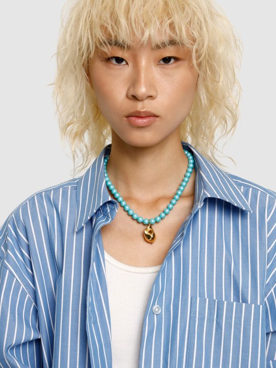 Timeless Pearly: Shell charm beaded collar necklace - Blue/Gold - women_1 | Luisa Via Roma
