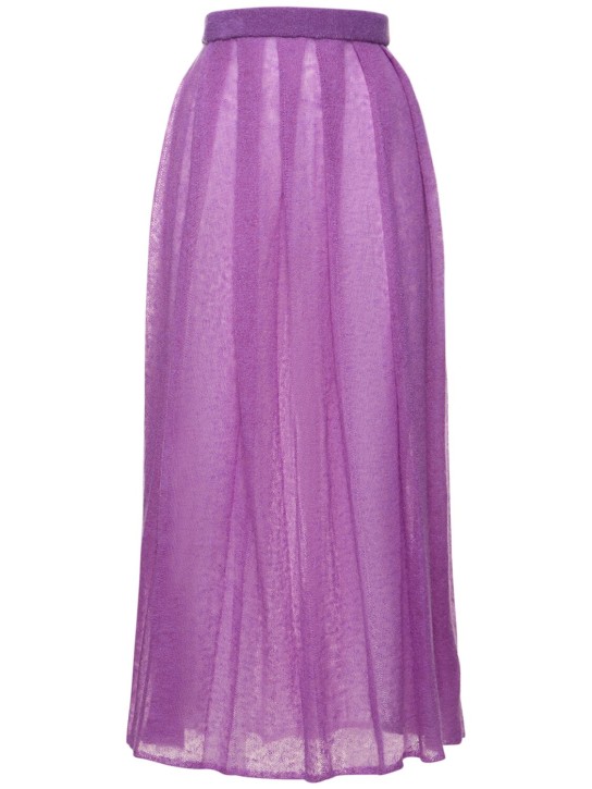 Auralee: Kid mohair sheer knit pleated midi skirt - Purple - women_0 | Luisa Via Roma