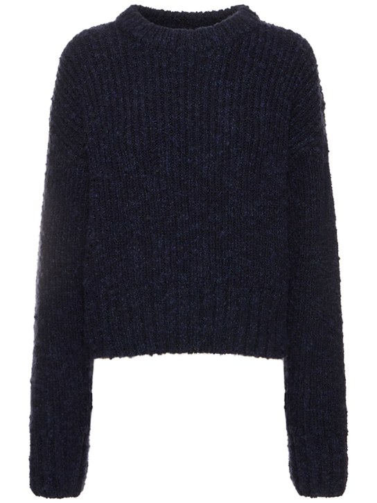 AMI Paris: Brushed textured wool sweater - Mavi - women_0 | Luisa Via Roma