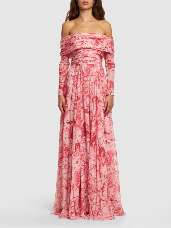 Giambattista Valli: 실크 조젯 오프숄더 드레스 - 핑크/레드 - women_1 | Luisa Via Roma