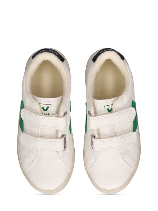 Veja: Esplar无铬皮革粘扣运动鞋 - 白色/绿色 - kids-boys_1 | Luisa Via Roma