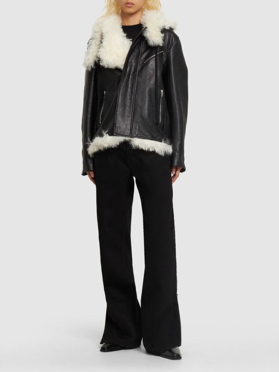 Proenza Schouler: Chaqueta biker de piel y shearling - Negro - women_1 | Luisa Via Roma