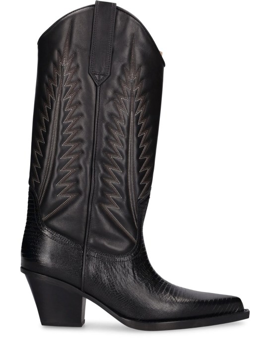 Paris Texas: 60mm Rosario lizard print leather boots - Siyah - women_0 | Luisa Via Roma
